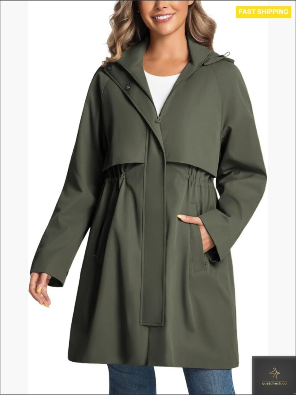 Lightweight Waterproof Trench Coat with Detachable Hood Windbreaker Belted